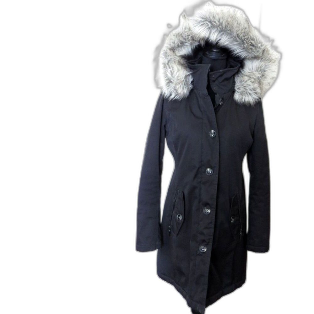 Kensie Women's Winter Parka with Faux Fur Edged Hood  Black S EUC